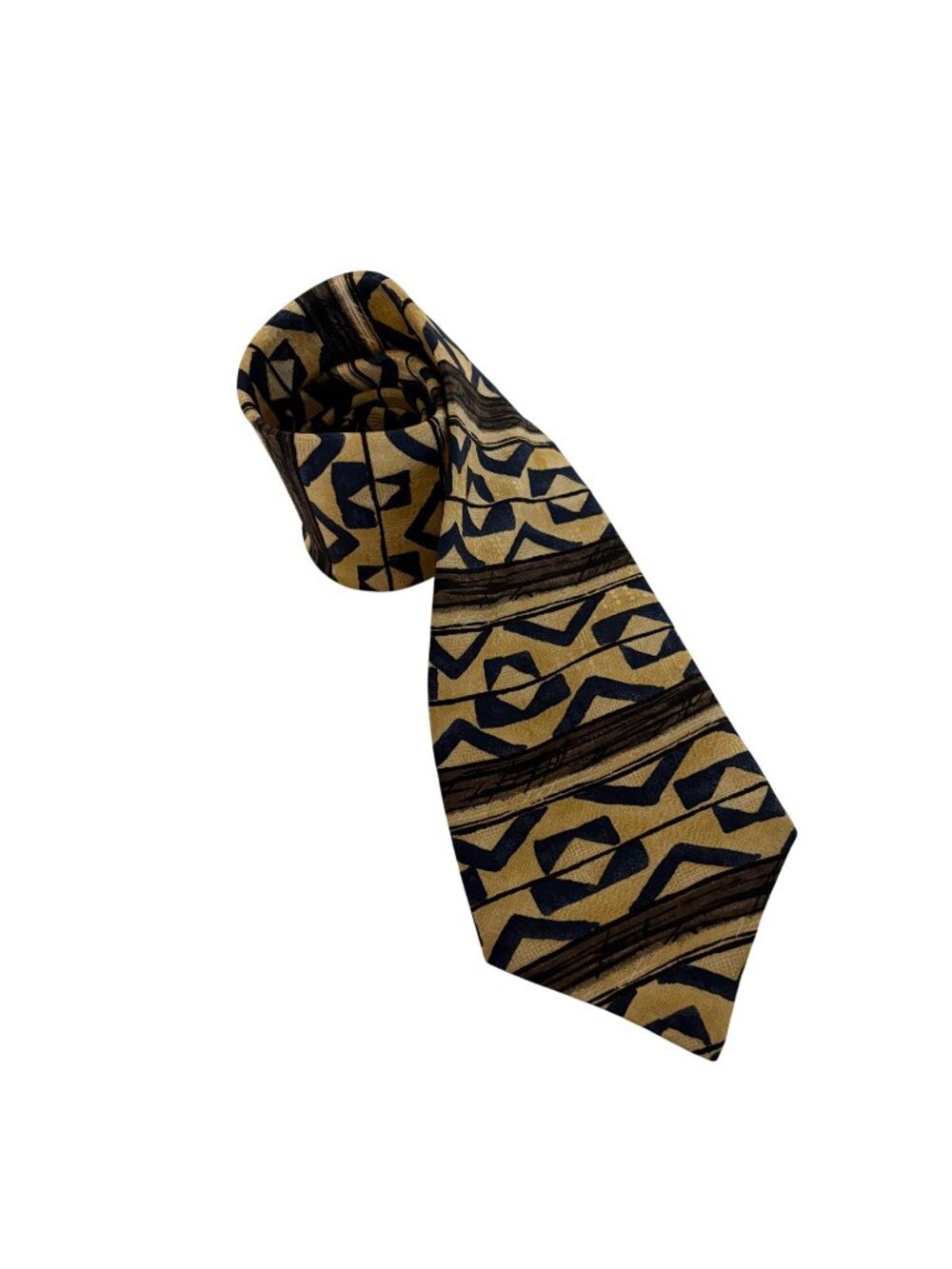 Haggar Silk Tie Tan Blue Brown Geometric Mens Necktie Office Work Formal Gift